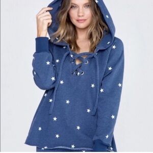 WILDFOX FOOTBALL STAR HUTTON LONG SLEEVE HOODIE SWEATER SWEATSHIRT BLUE  SZ XS